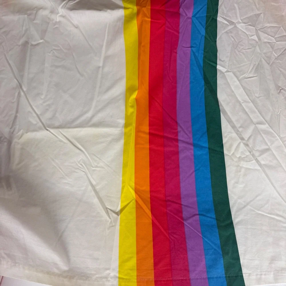 Vintage Wamsutta Ultracale Double Flat Sheet Rainbow Stripe Retro 70s 80s White